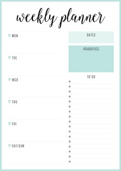 a printable weekly planner with the words, week by month