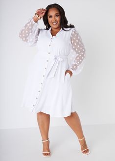 You are that girl. Period. Look the part in our textured shirtdress designed with dotted mesh sleeves & a swoon-worthy a-line skirt. Girl Period, Plus Size Work Dresses, Shirt Dress Plus Size, Plus Size Shirt Dress, Plus Size Work, Plus Size Shirt, Shirt Dress Summer, Mesh Sleeves, Work Dress