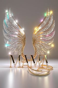 the word mamma is surrounded by sparkling angel wings