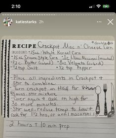 a recipe paper with some writing on it