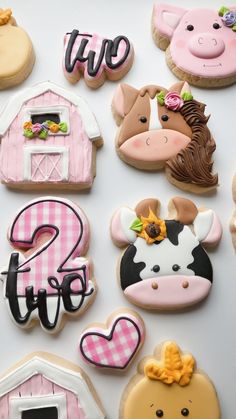 decorated cookies with farm animals and barn numbers