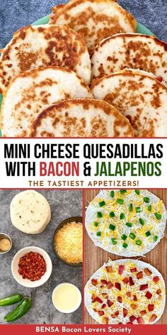 Jalapeño Quesadillas with Bacon https://www.pinterest.com/pin/711076228702012465/ Brunch Recipes With Bacon, Mini Quesadillas, Tailgate Foods, Bacon Recipes For Dinner, Bacon Recipes Appetizers, Bacon Snacks, Bacon Dinner, Cheese Quesadillas, Melting Cheese