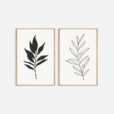 two black and white prints with leaves on them