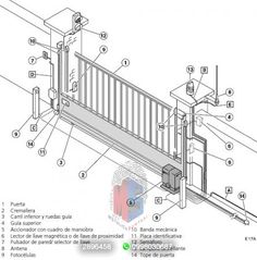 the diagram shows how to install an automatic gate for a deck or patio area with railings and handrails