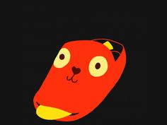 a red cat with yellow ears and eyes on a black background is featured in the image