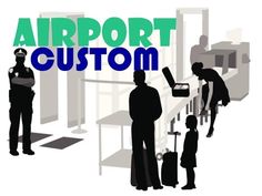 silhouettes of people standing in an airport with the words airport custom over them,