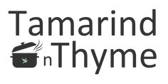 the logo for tamarid in thyme, with a pot full of food