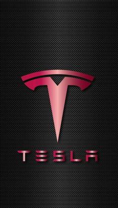 the tesla logo on a black background with pink stripes and red letters that spell out it's name