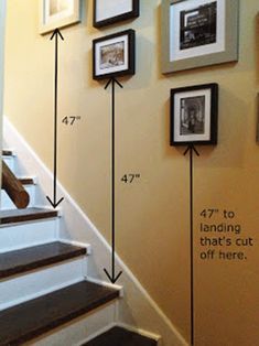 the stairs are labeled with numbers and measurements for each stair case, along with pictures on the wall