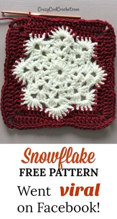 a crocheted snowflake is shown with text overlay that says, free pattern