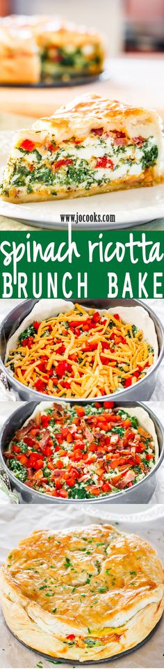 spinach ricotta brunch bake recipe with text overlay