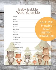 a baby shower game with animals on it