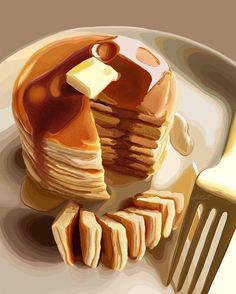 pancakes with butter and syrup on a plate