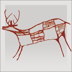 a drawing of a deer with red lines on it's body and antlers