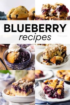 blueberry desserts with text overlay that reads, blueberry recipes on it