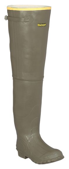 Made to last, the LaCrosse ZXT Irrigation Hip Boot gives you superior toughness, traction, and comfort from a waterproof rubber hip boot. Made of premium ZXT ozone- and tear-resistant rubber for 100% waterproof protection, the ZXT Irrigation Hip Boot features an adjustable top strap and buckle at the top of the shaft to ensure a good fit and protection for your leg. The full cushion foam footbed and heavy-duty, cotton duck lining provide added comfort while tromping around, while the Trac-Lite s Mens High Boots, Boots For Men, Rubber Boots, Lacrosse, Hunter Boots, Good Brands, High Boots, Outdoor Gear, Rubber Rain Boots