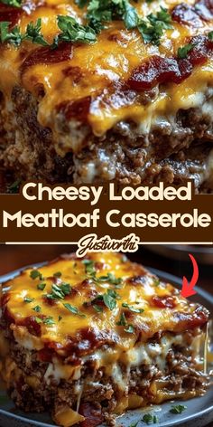 the cheesy loaded meatloaf casserole is ready to be eaten