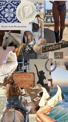 the collage shows images of people, horses, and other things that appear to have been altered