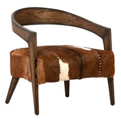 a chair made out of wood and cow hide