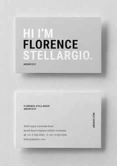 two white business cards with the words hi'm fiorence stellarrio on them