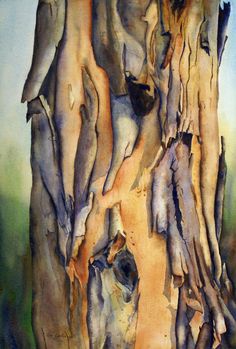 a watercolor painting of a tree trunk