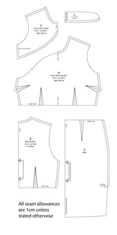 the front and back views of a sewing pattern