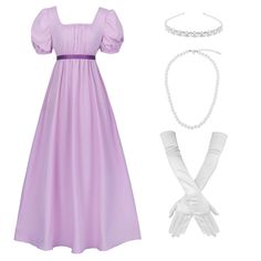 PRICES MAY VARY. This long regency dress has an elegant satin sash, gloves, artificial pearl necklace and headband. U-Back and high waist Perfect for Jane Austen festival, Gifts for birthday or engagement, tea parties, opera, concerts, banquets, prom, Easter, wedding, school party, Halloween costume other Cosplay costume events Wearing this regency dress back you to the history of early 1800s, daily wear dress, church harvest dress, Victorian dress, cocktail party costume, prairie girl colonial Rapunzel Costume Women, Tea Party Dresses For Women, Women Ball Gown, 1900s Dress, Harvest Dress, Colonial Costume, Women Tea Party, Daily Wear Dress, Victorian Ball