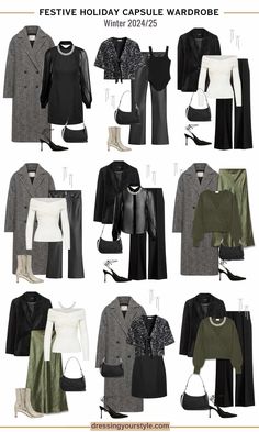 Looking for holiday outfits, party outfits and chic winter outfits for the festive, Christmas and New Year's Eve? Check out my 11-piece winter holiday capsule wardrobe with 13 stylish outfits for all sorts of occasions this winter at dressingyourstyle.com Holiday Outfits Party, Chic Winter Outfits, Effortless Outfit