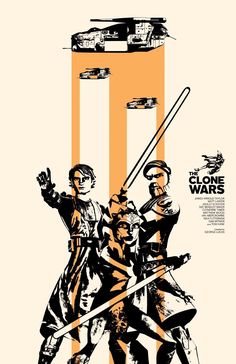 the poster for star wars is shown in black and white, with an orange background