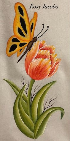 a butterfly sitting on top of a flower next to the words rosy jacoo