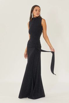 Shimmer dress⎜black dresses⎜black tie dresses⎜formal dress inspo 2023 Wardrobe, Monica Dress, Turtleneck Dress Sleeveless, Drape Maxi Dress, Womens Long Dresses, Dress Sleeve Length, Sleeveless Long Dress, High Neck Sleeveless, Elegant Pattern