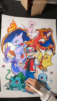 someone is drawing some pokemon pictures on paper