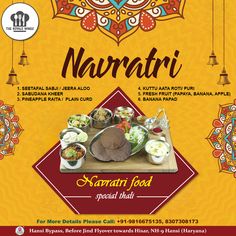 an advertisement for navrati with various food items