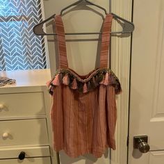 Coral Feather Top! Gages Still On! Never Worn! Casual Fringe Blouse For Spring, Pink Fringed Top For Spring, Spring Pink Fringed Tops, Pink Fringe Top For Spring, Punch Pink, Feather Top, Feather Tops, Honey Punch, Tank Top Blouse