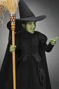 a woman dressed as a witch holding a broom