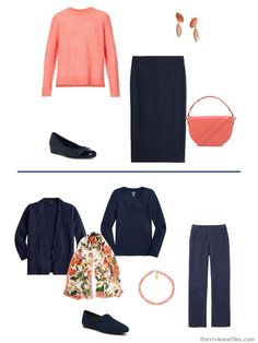 Five Accent Colors with Navy - The Vivienne Files Black Navy Grey Capsule Wardrobe, Classic Navy Cardigan For Fall, Capsule Wardrobe Navy Grey Pink, Navy Base Capsule Wardrobe, Navy White Red Capsule Wardrobe, Black Capsule Wardrobe