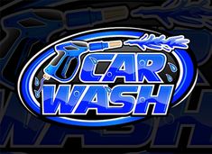 the car wash logo is blue and black