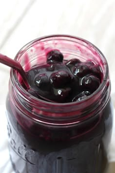 homemade blueberry pie filling in a mason jar