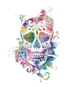 a colorful sugar skull with flowers on it