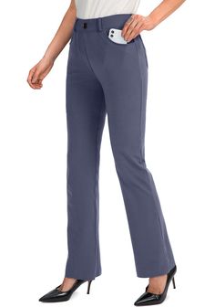 PRICES MAY VARY. Comfortable Work Pants: Spandex. No see-through, wrinkle-resistant, four-way stretch fabric for superior comfort. Dressy Design: 2 office style slash pockets and 2 stereo sewn back pockets, deep enough for convenience storage. Elastic waist with belt loop，decorative button and faux fly (non-functional) giving you a business dressy and classic look Stretch pants can work with different inseam lengths（28 inseams /30 inseams /32 inseams /34 inseams）Please find the marks at the bott Business Casual Slacks, Yoga Dress Pants, Work Slacks, Body Positive Fashion, The Perfect Jeans, The Best Jeans, Yoga Dress, Casual Slacks, Womens Yoga