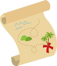 a piece of paper with a palm tree on it and a red ribbon tied around it