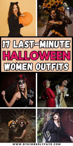 women dressed up in halloween costumes with text that reads 17 last - minute halloween women outfits