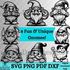 8 fun and unique gnomes digital clip art