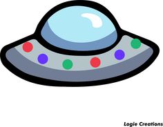 an image of a cartoon flying saucer with colored dots on the bottom and black rim