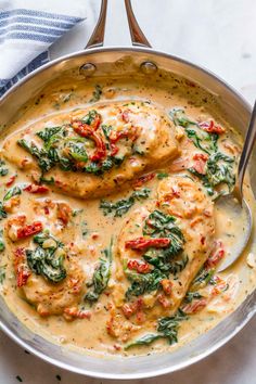 Healthy Dinner Ideas for Two: 70 Dinner Recipes for 2 — Eatwell101 Chicken With Spinach, Creamy Parmesan Sauce, Creamy Parmesan, Parmesan Sauce, India Food, Health Dinner, Health Dinner Recipes