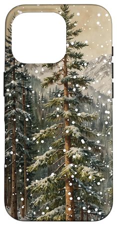 a phone case with trees and snow on it