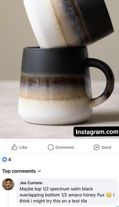 two coffee mugs stacked on top of each other with the caption instagram com