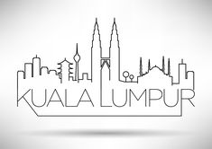 a black and white photo of the word kuala lumpur in front of a cityscape