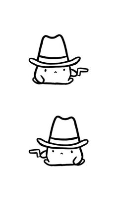 two hats that are drawn in black and white