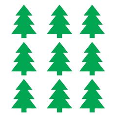 green christmas trees are arranged in rows on a white background, each with different shapes and sizes